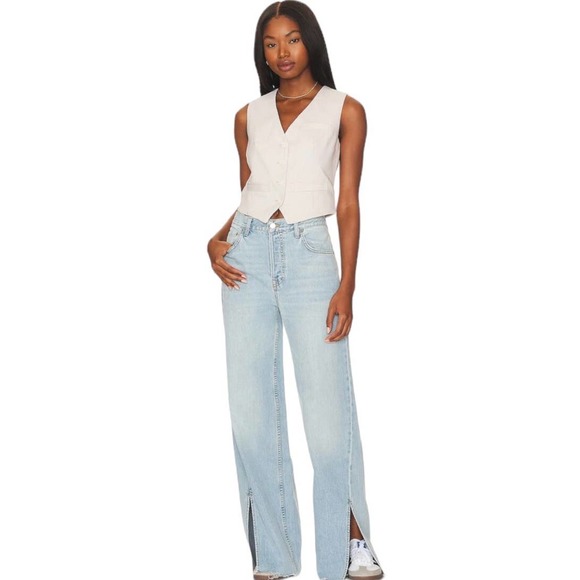 GRLFRND Denim - GRLFRND Blue Markie Extra Wide Low Rise Slit Hem Jeans